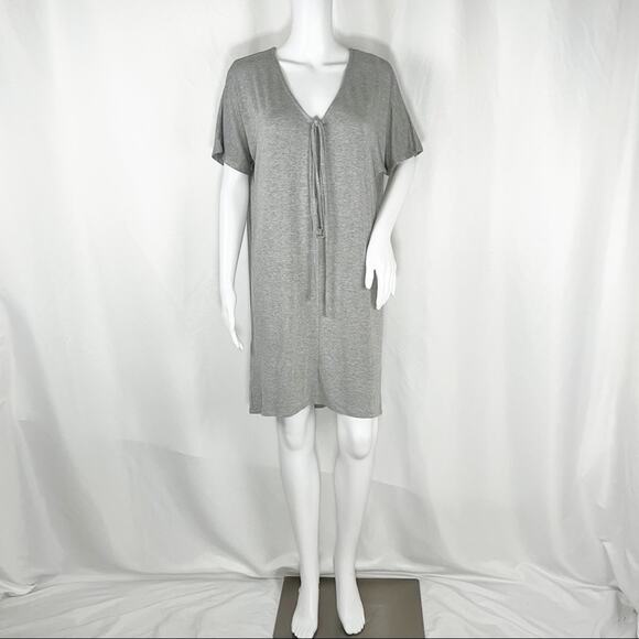 Love Riche Dresses & Skirts - Loveriche Heather Gray V Neck Front Tie Short Sleeves Mini Tank Dress SzL NWT